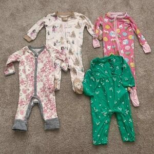 Baby Girl Lot 4 Little Sleepies Burt's Bees Carter's 6-9 6-12M Bamboo Cotton